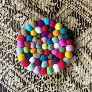 Multicolor Handcrafted 10cm Felt Ball Coaster || Minimum 4 pieces